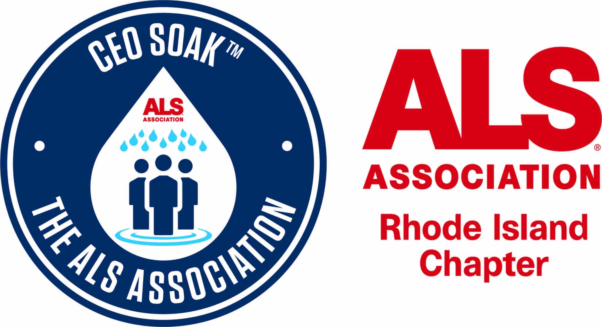 Logo for the CEO Soak event, featuring the ALS Association branding, with three figures under a water droplet, promoting awareness and fundraising for ALS.