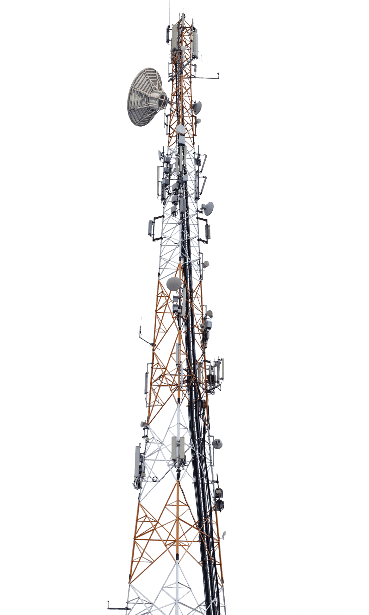 Telecommunication tower with multiple antennas and equipment, symbolizing media buying and digital marketing strategies for enhanced brand visibility and engagement.