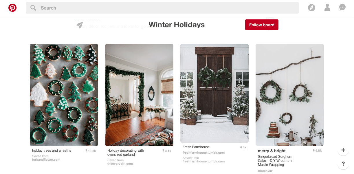 Holiday-themed Pinterest board showcasing decorated cookies, wreaths, and festive home decor ideas for winter celebrations.